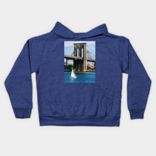 Manhattan NY - Sailboat by the Brooklyn Bridge Kids Hoodie